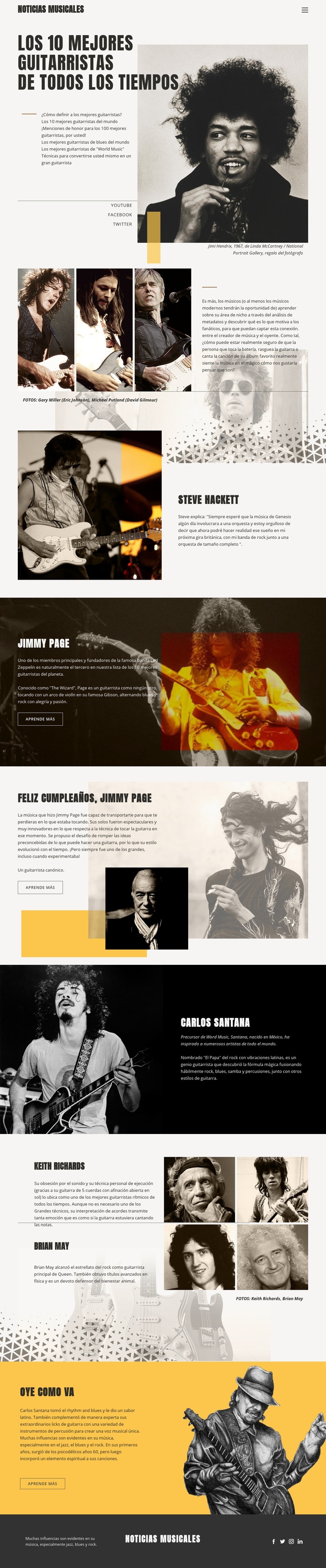 Los mejores guitarristas Maqueta de sitio web