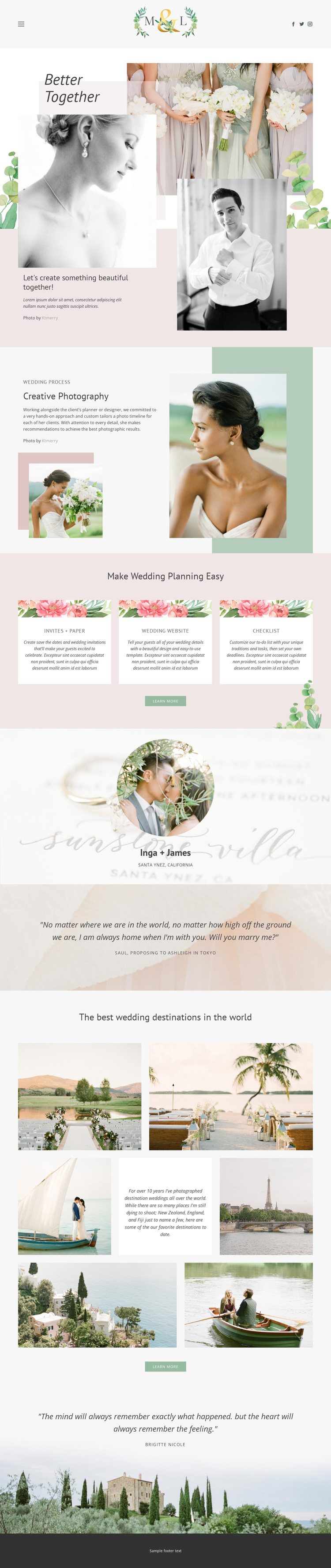 Wedding Photography One Page Template