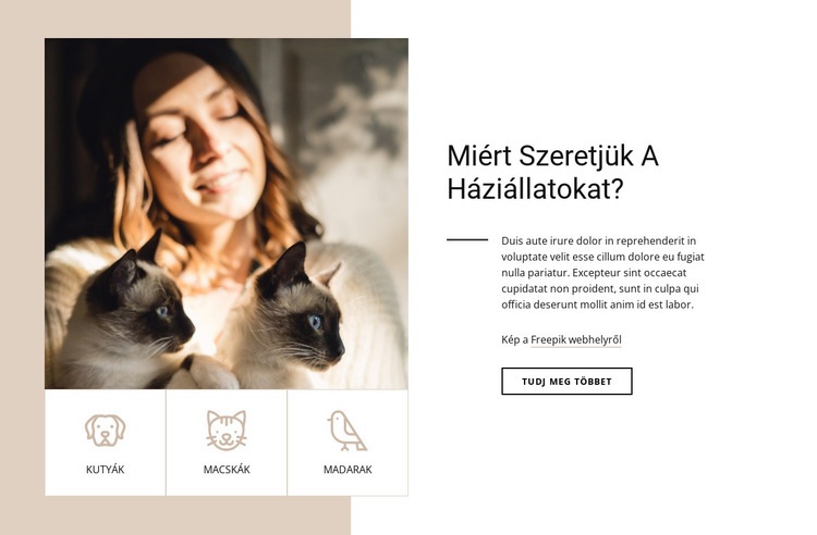 Miért szeretjük a háziállatokat? Weboldal sablon