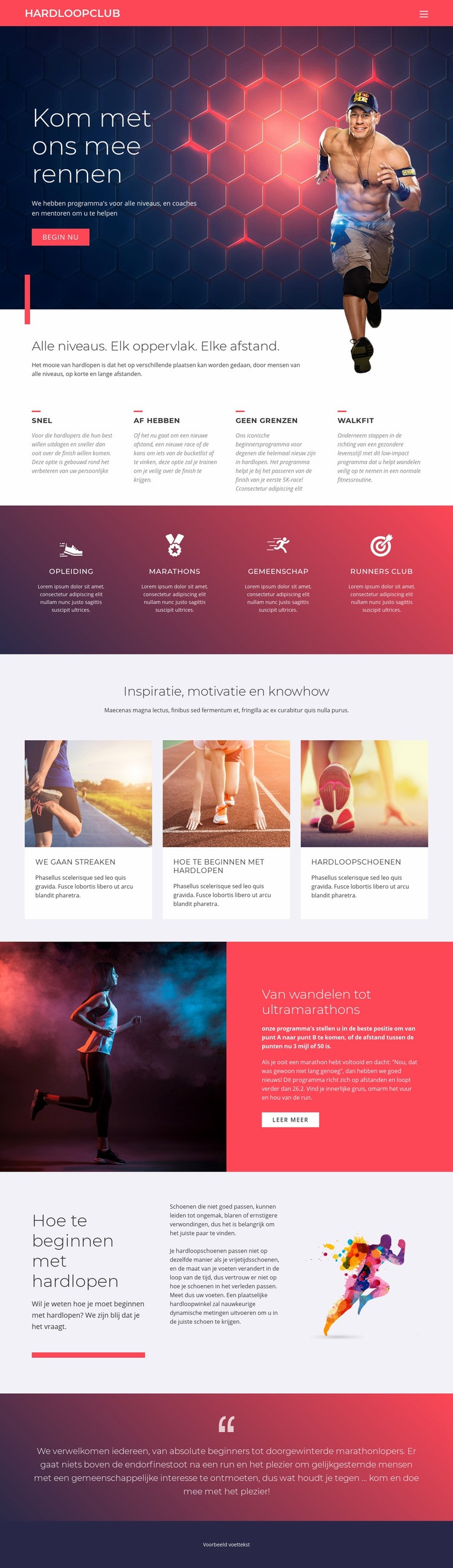 Hardlopen en sporten Website mockup