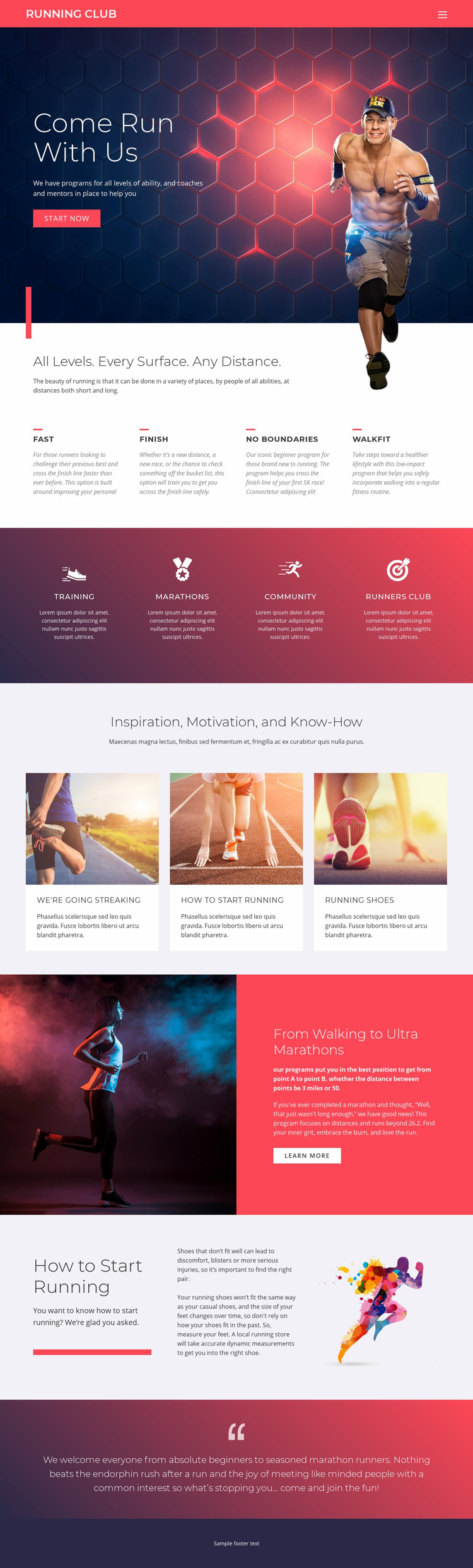 Running and sports Web Page Design