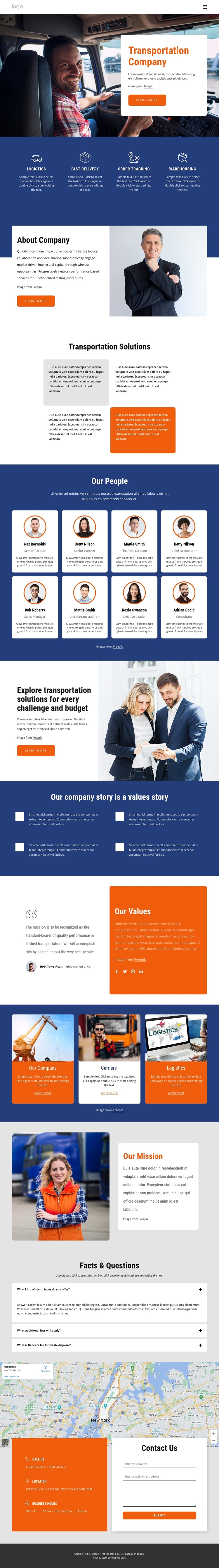 Transportation, shipping, receiving One Page Template