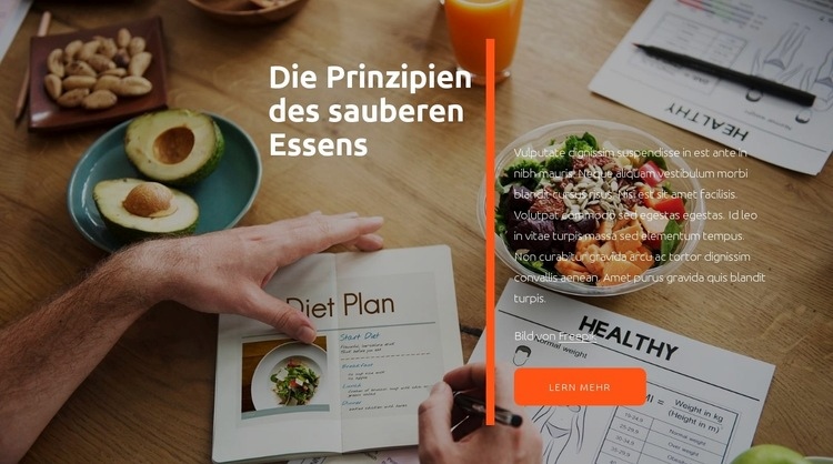 Prinzipien des sauberen Essens Website Builder-Vorlagen