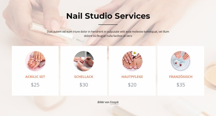Nagel Studio Dienstleistungen Landing Page