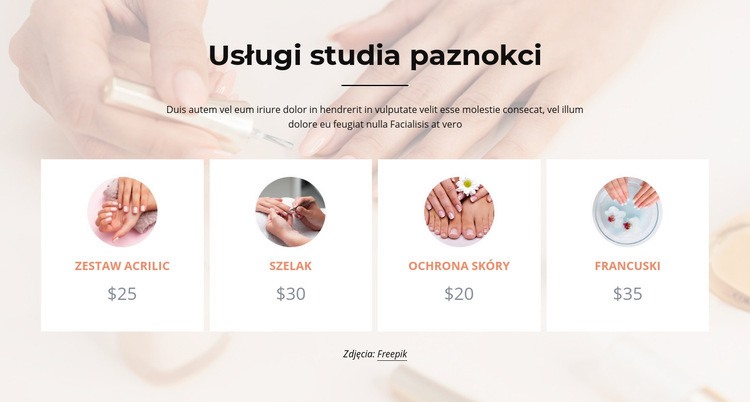 Usługi studia paznokci Projekt strony internetowej