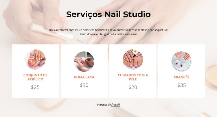 Serviços de estúdio Nails Design do site