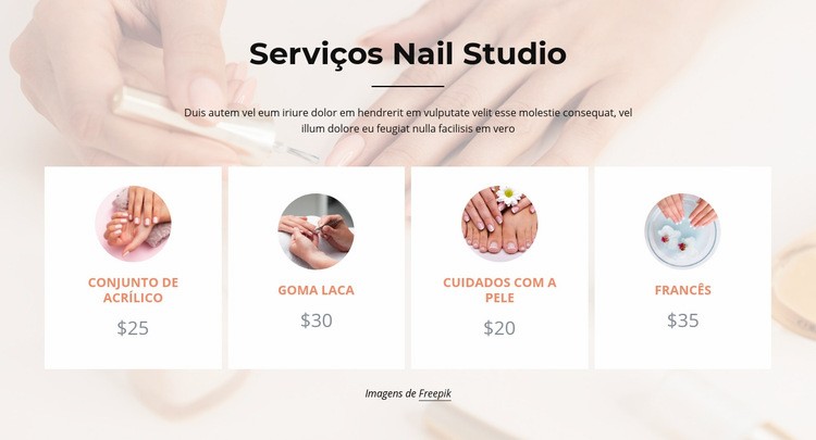 Serviços de estúdio Nails Maquete do site
