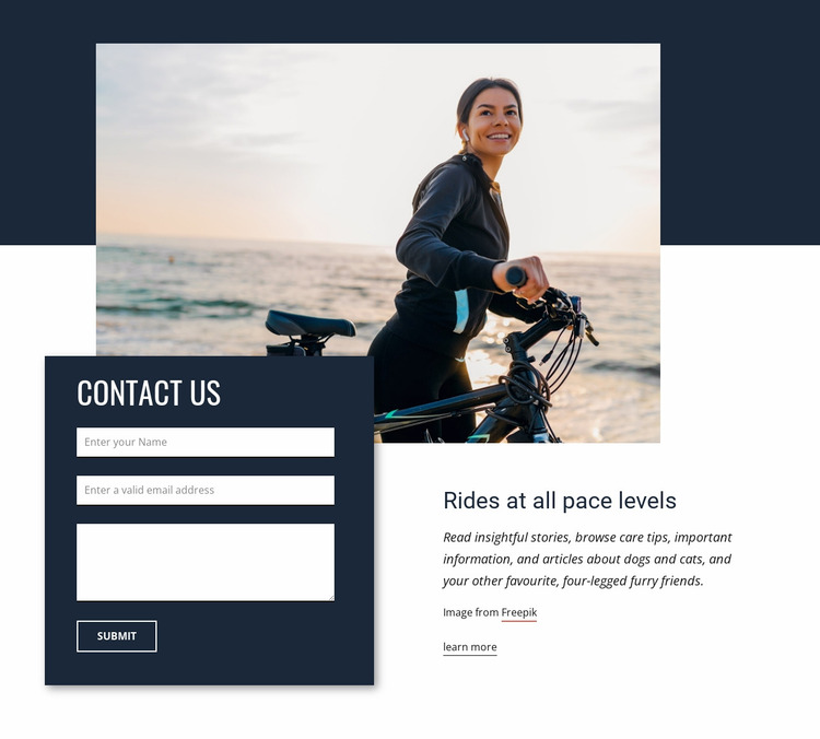 Rides at all pace levels Website Mockup
