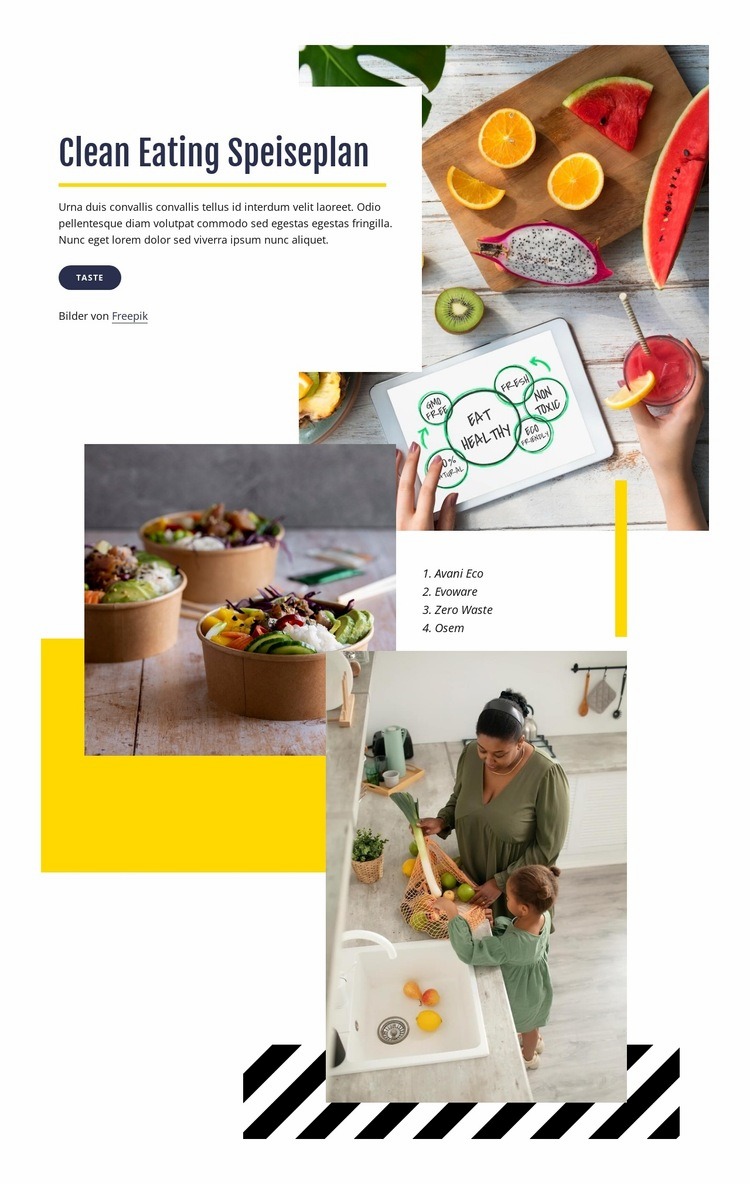 Sauberer Ernährungsplan HTML Website Builder