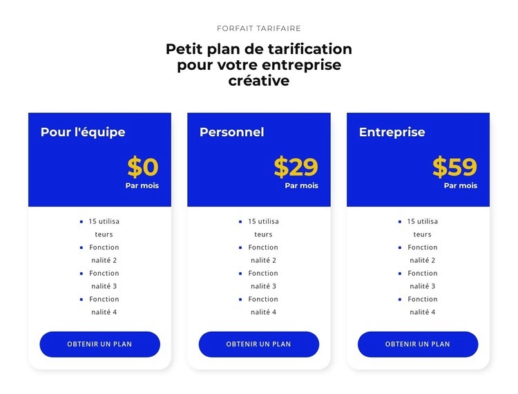 Choisissez votre tarif Conception de site Web