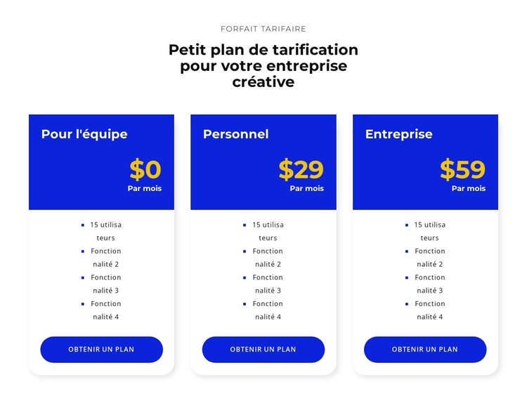 Choisissez votre tarif Modèle HTML