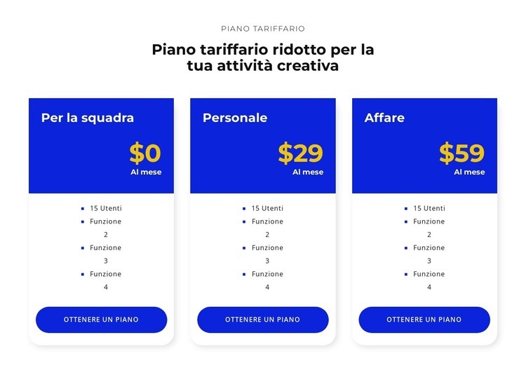 Scegli il tuo prezzo Modelli di Website Builder