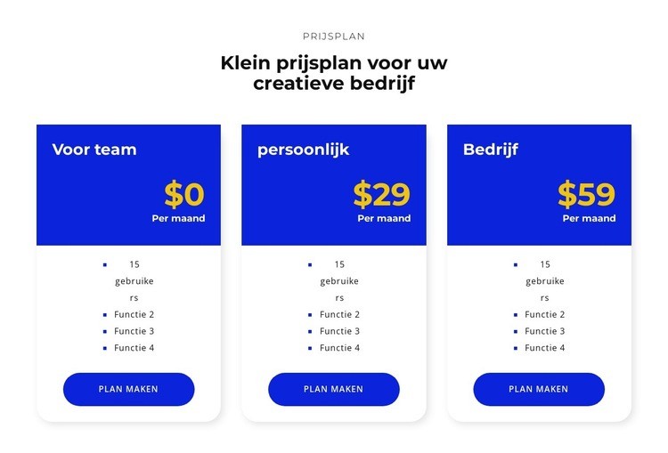 Kies je prijs Sjabloon voor één pagina