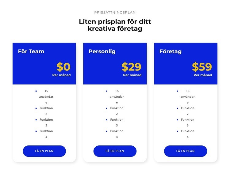 Välj din prissättning HTML-mall