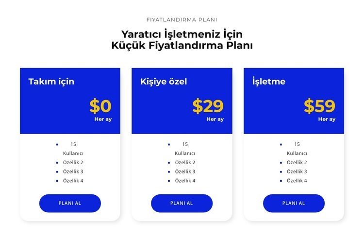 Fiyatlandırmanızı seçin Açılış sayfası