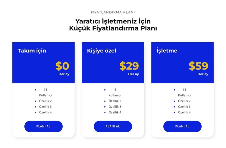 Fiyatlandırmanızı seçin HTML Şablonu