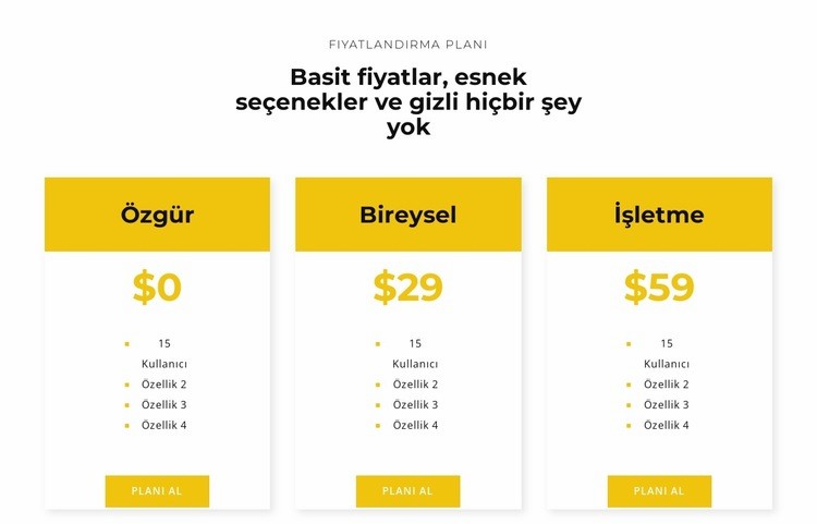 En iyi planınızı seçin Şablon