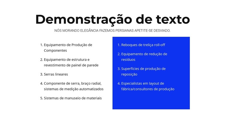 Demonstração de texto Template CSS