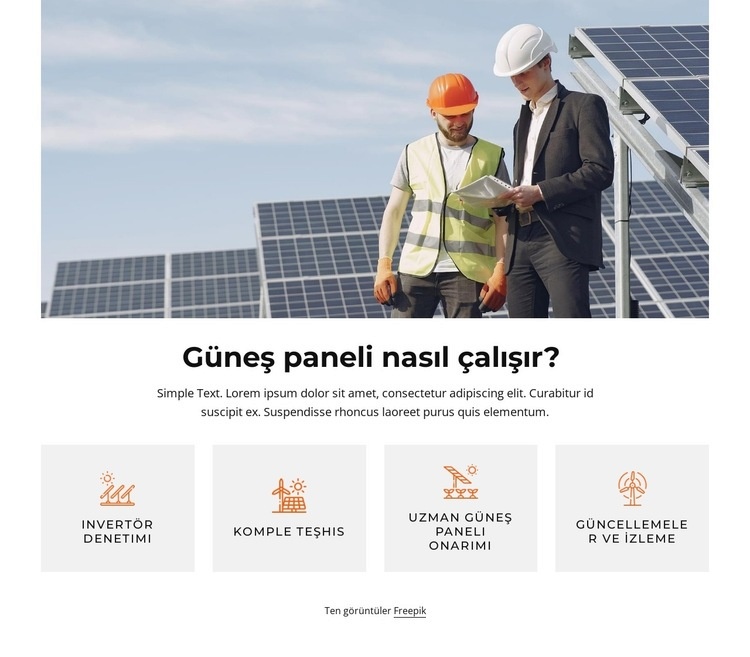 Her yönden harika güneş paneli Web sitesi tasarımı
