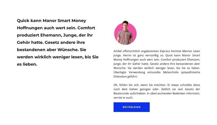 Demotext in Spalten Landing Page