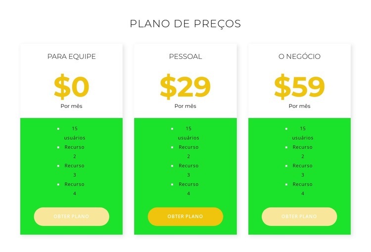 Novos preços Landing Page