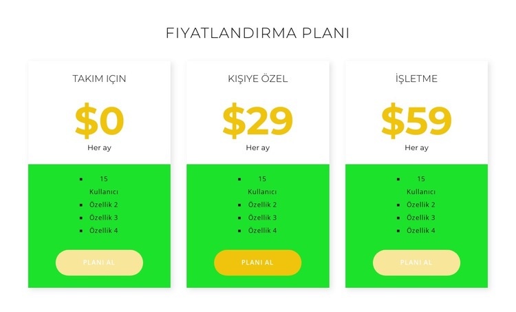 Yeni fiyatlandırma Açılış sayfası