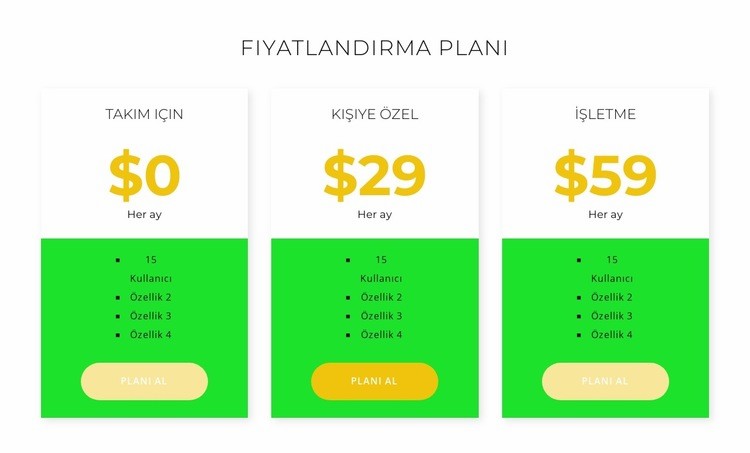 Yeni fiyatlandırma HTML5 Şablonu