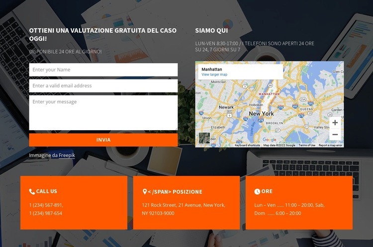 Blocco dei contatti sullo sfondo dell'immagine Progettazione di siti web