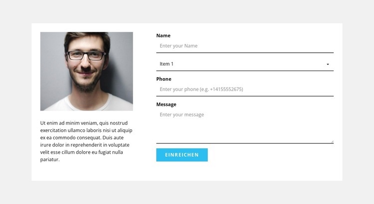 Foto, Text und Kontaktformular Website Builder-Vorlagen