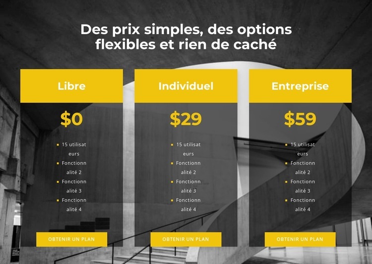 Choisissez votre tarif personnel Modèle HTML5