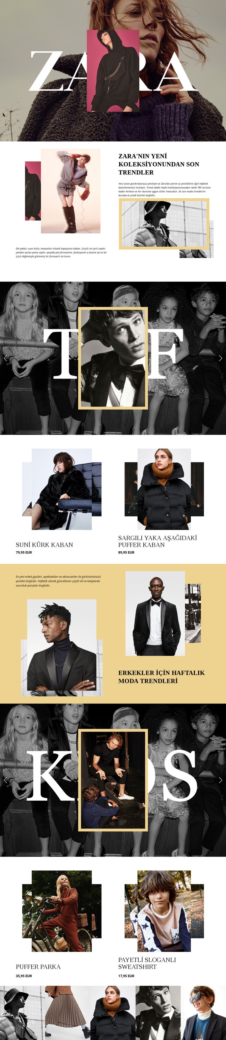 Zara Web sitesi tasarımı