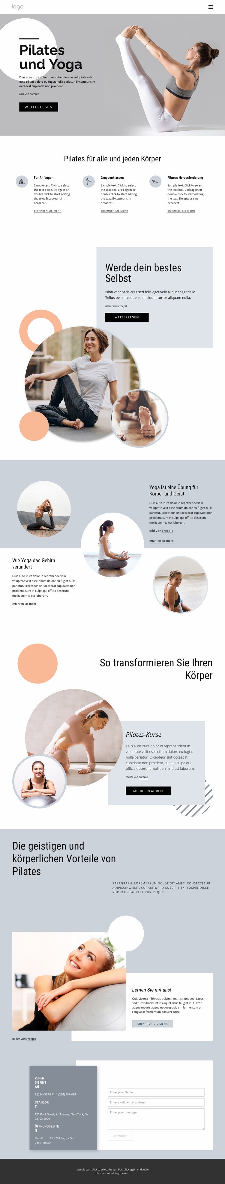 Pilates und Yoga Zentrum Website-Modell
