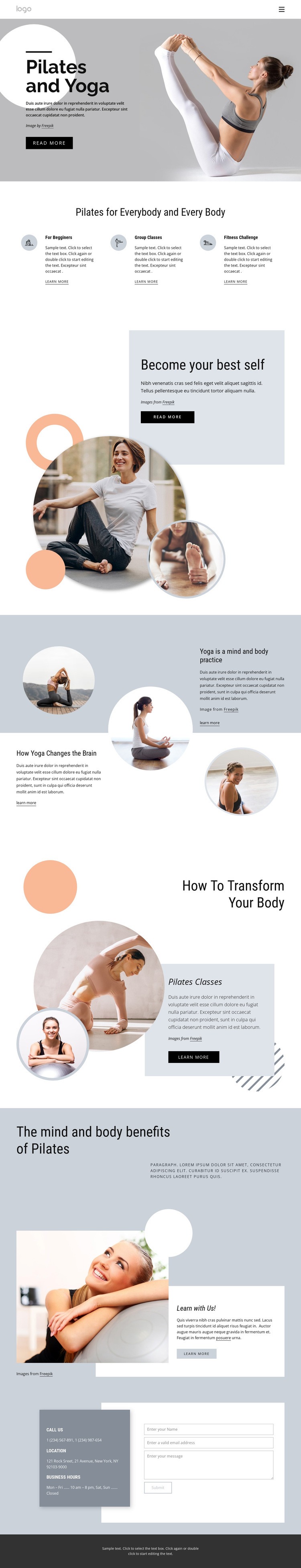 Pilates and yoga center Homepage Design