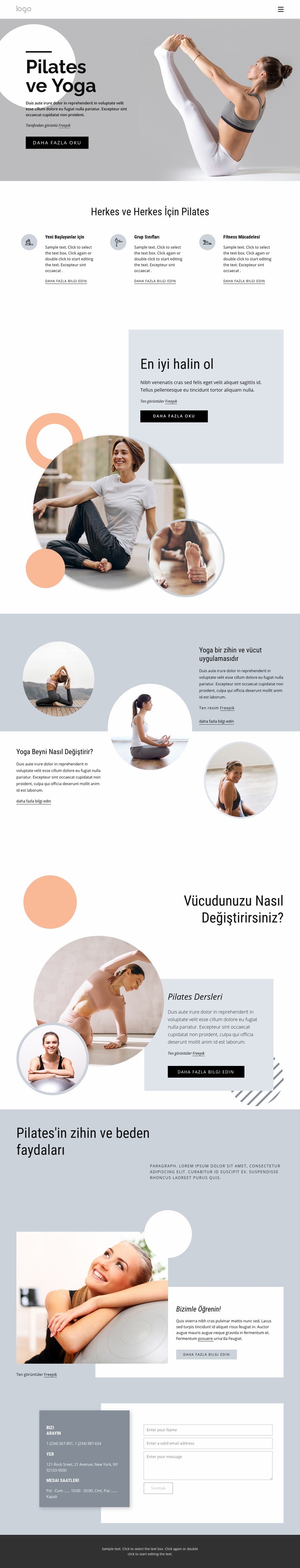 Pilates ve yoga merkezi Html Web Sitesi Oluşturucu