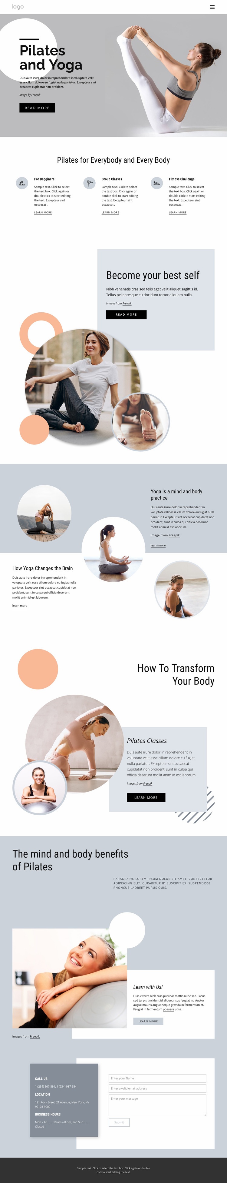 Pilates and yoga center Web Page Design