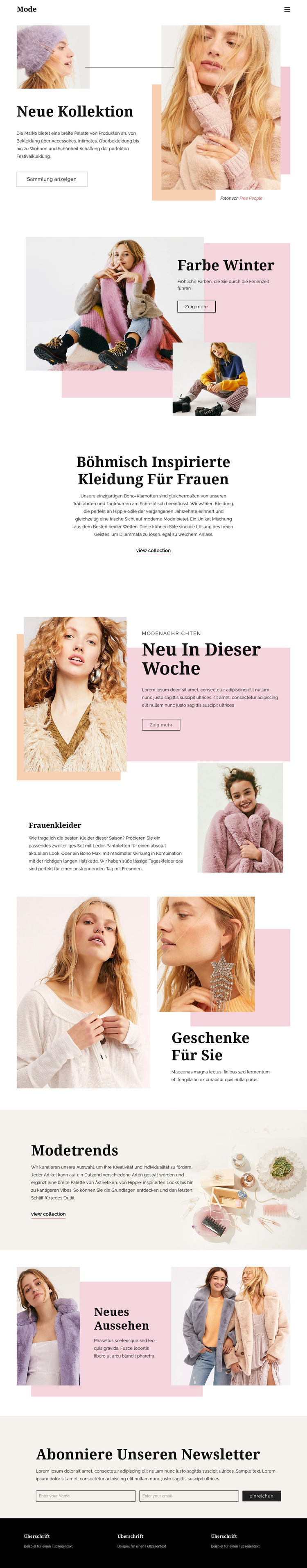 Modeseiten-Design Website-Vorlage