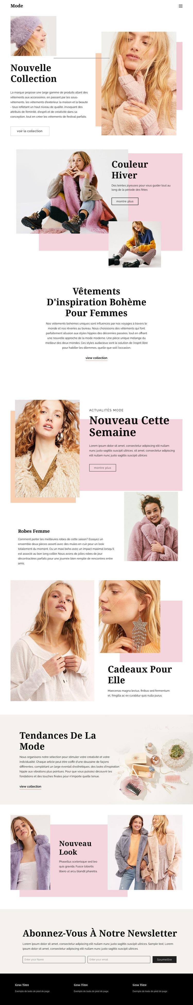 Conception de pages de mode Maquette de site Web