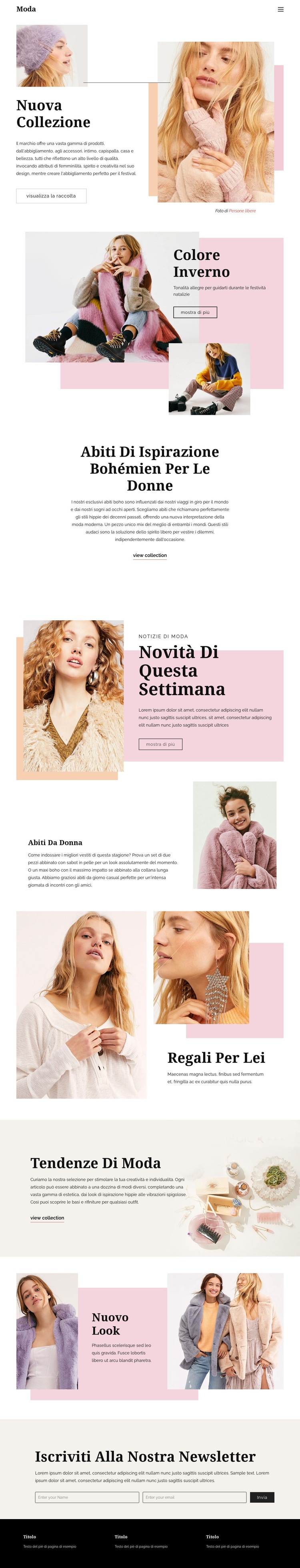 Fashion Page Design Mockup del sito web