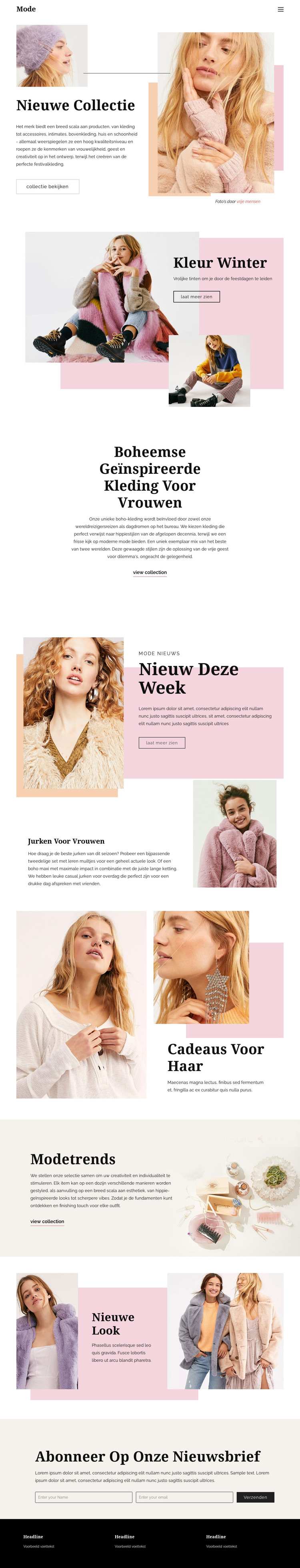 Mode pagina-ontwerp Website sjabloon