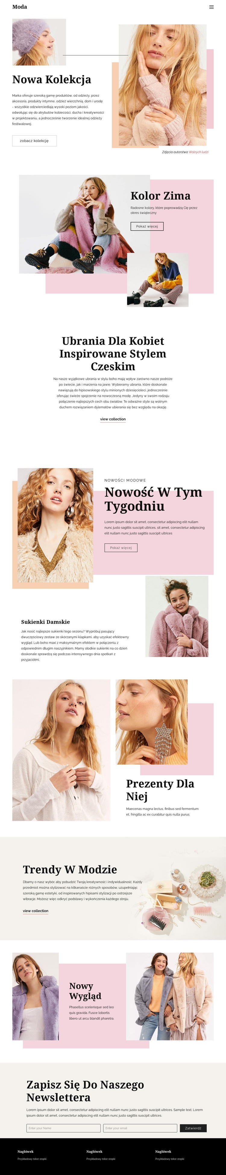 Projekt strony mody Szablony do tworzenia witryn internetowych