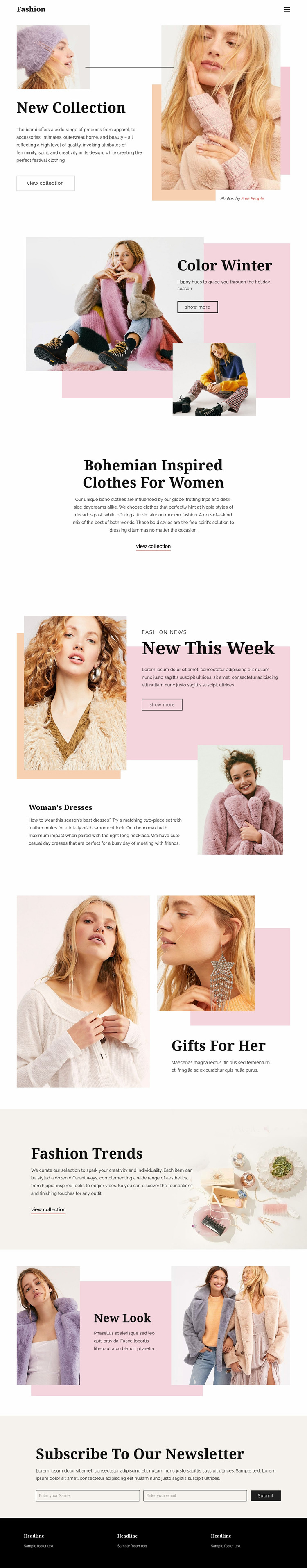 Fashion Page Design Website Mockup