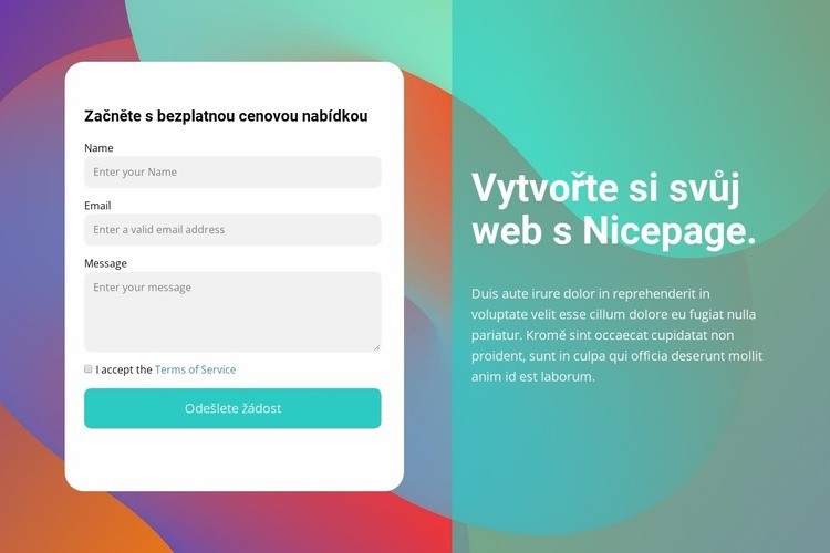 Kontaktní formulář na barevném pozadí Téma WordPress