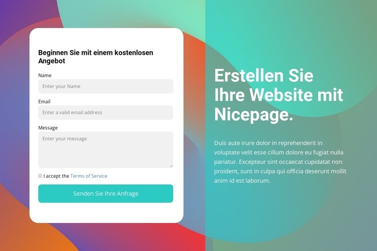 Kontaktformular auf farbigem Hintergrund Website Builder-Vorlagen