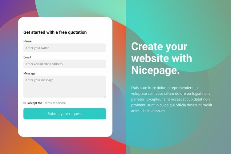 Contact form on colored background Homepage Design