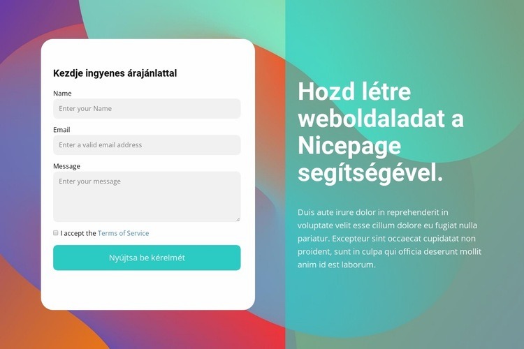 Kapcsolatfelvételi űrlap színes háttérrel HTML Sablon