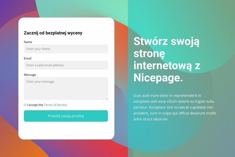Formularz kontaktowy na kolorowym tle Wstęp