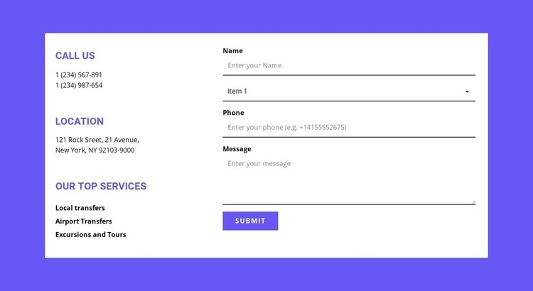 Address for quik connect Elementor Template Alternative