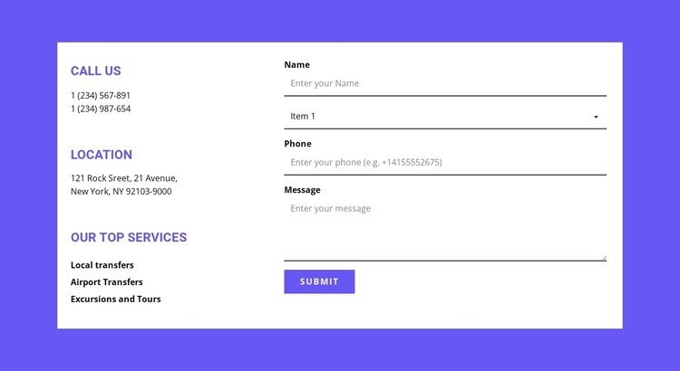 Address for quik connect Homepage Design