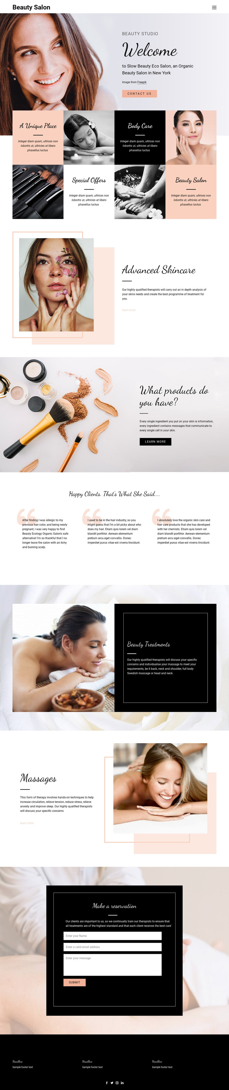 Hair, nail and beauty salon Homepage Design