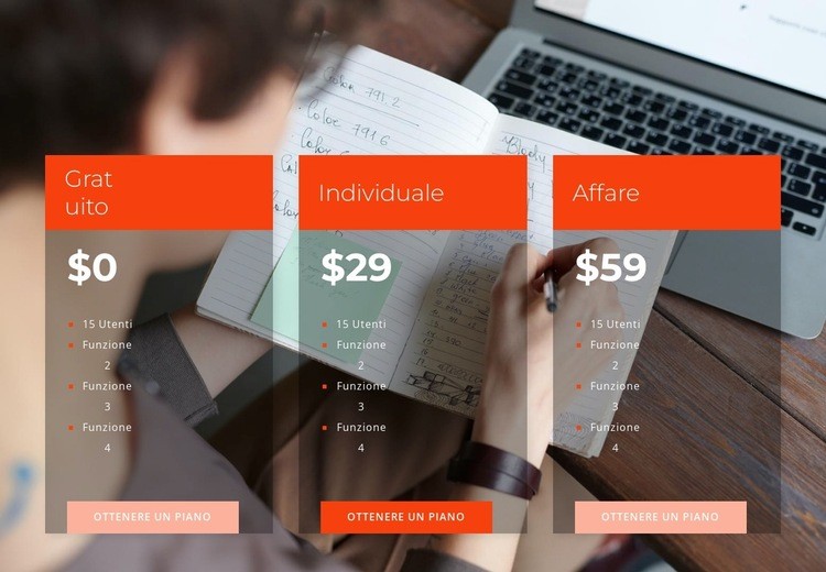 Tre tariffe Mockup del sito web